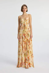 Leila Halterneck Cut-out Pleated Maxi Dress