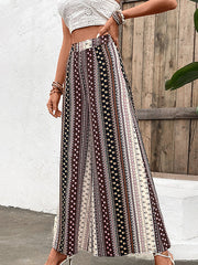 Loose Wide Leg Printed Striped Casual Pants Bottoms