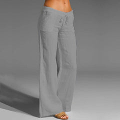 Ladies retro linen trousers casual elastic pants