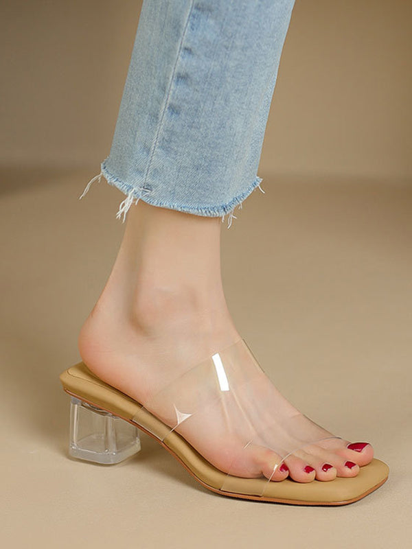 Open Toe Split-Joint Square-Toe Transparent Pumps Sandals Slippers