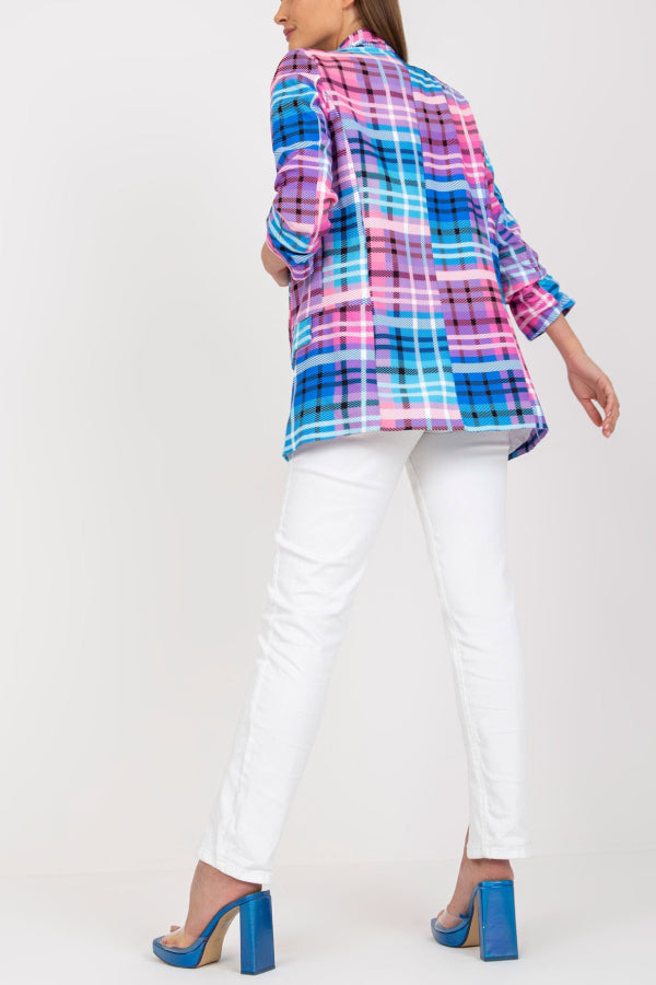 Casual Blazer For Women Color Plaid Long Sleeve Open Front Work Office Suit Jacket With Pocket