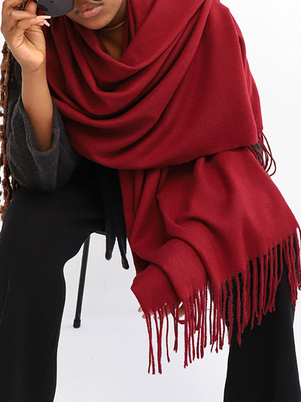 Solid Color Tasseled Shawl&Scarf