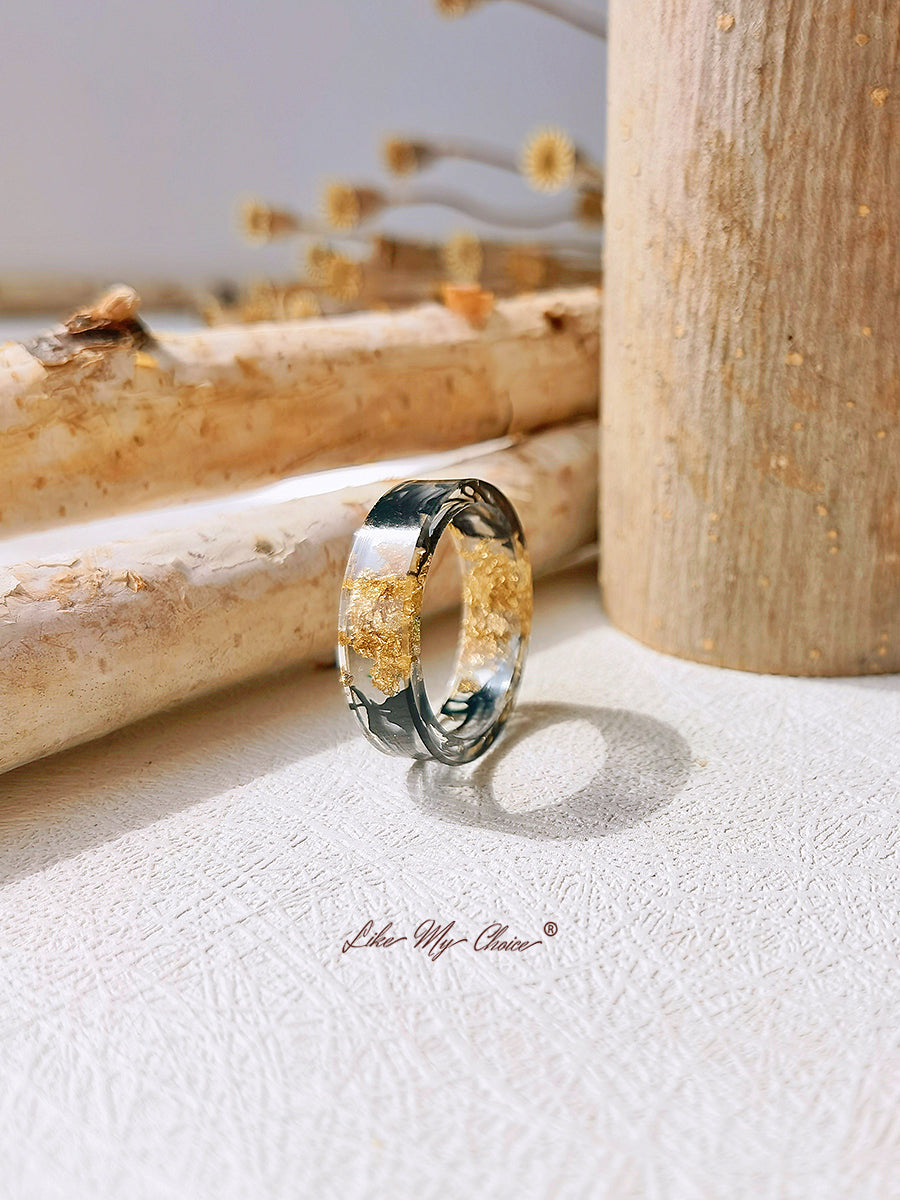 Handmade Dried Flower Gold Foil Colorful Resin Ring