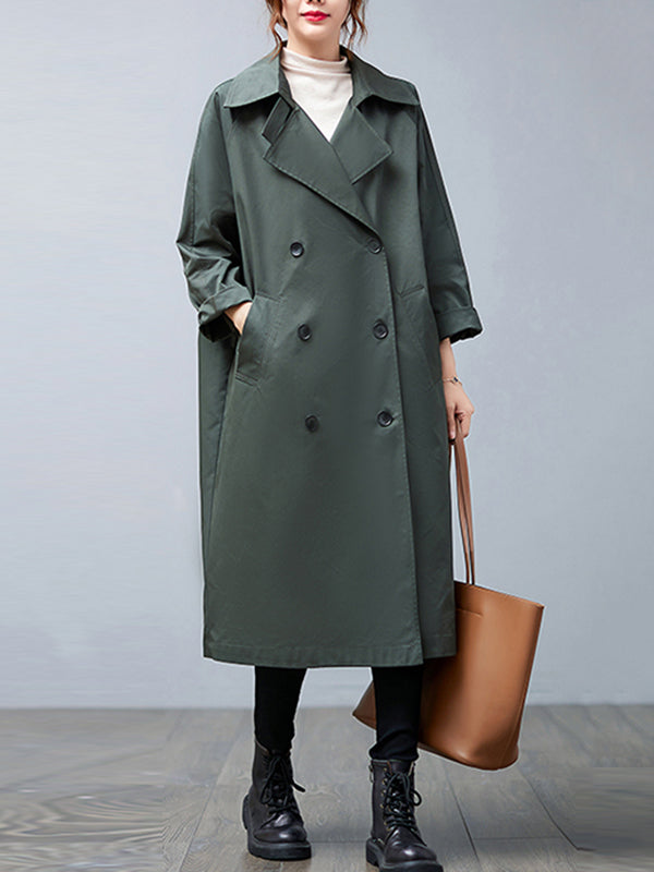 Loose Buttoned Notched Collar Trench Coat