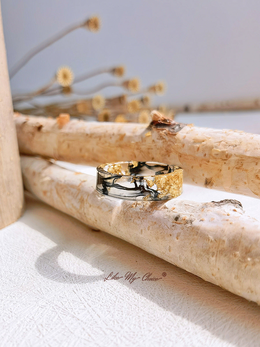 Handmade Dried Flower Gold Foil Colorful Resin Ring