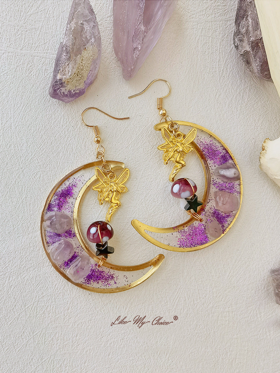 Purple Mushroom Fairy Woodland Earrings