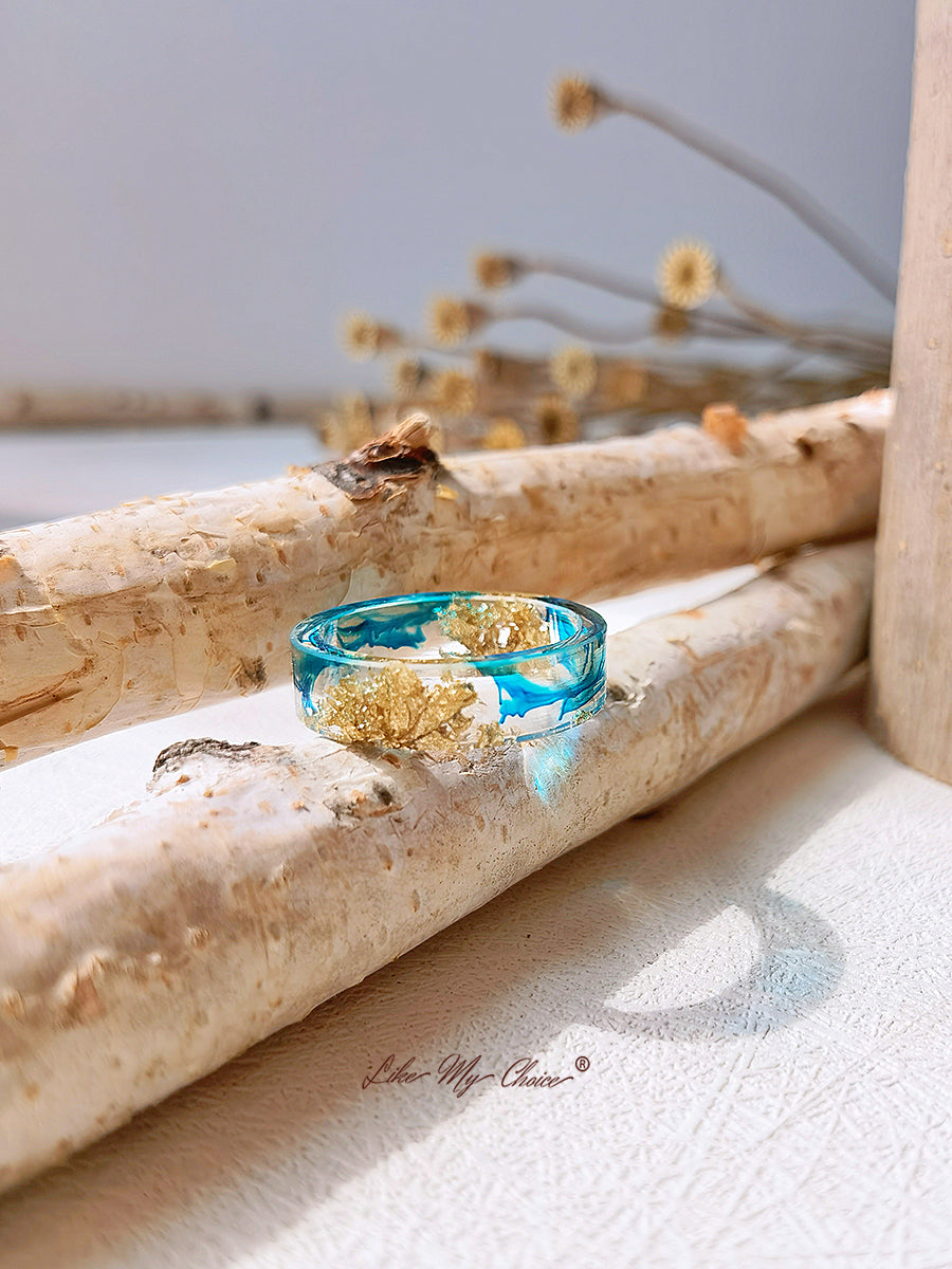 Handmade Dried Flower Gold Foil Colorful Resin Ring