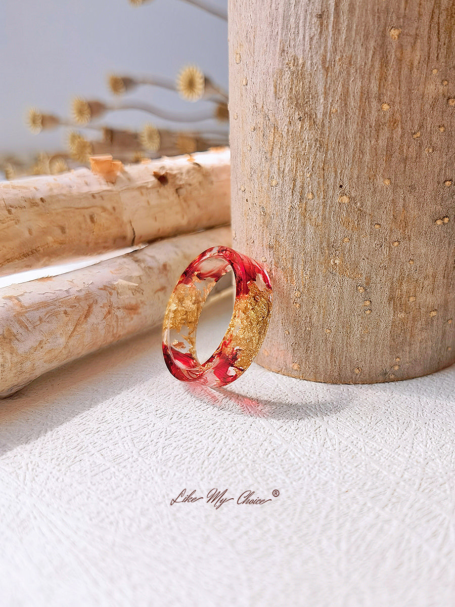 Handmade Dried Flower Gold Foil Colorful Resin Ring