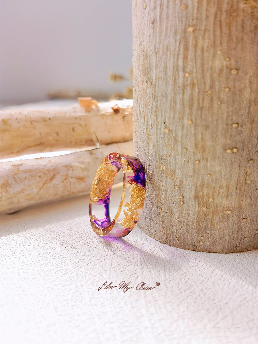 Handmade Dried Flower Gold Foil Colorful Resin Ring