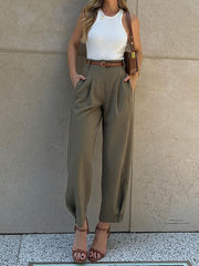 Stylish Loose High Waisted Drawstring Suit Pants