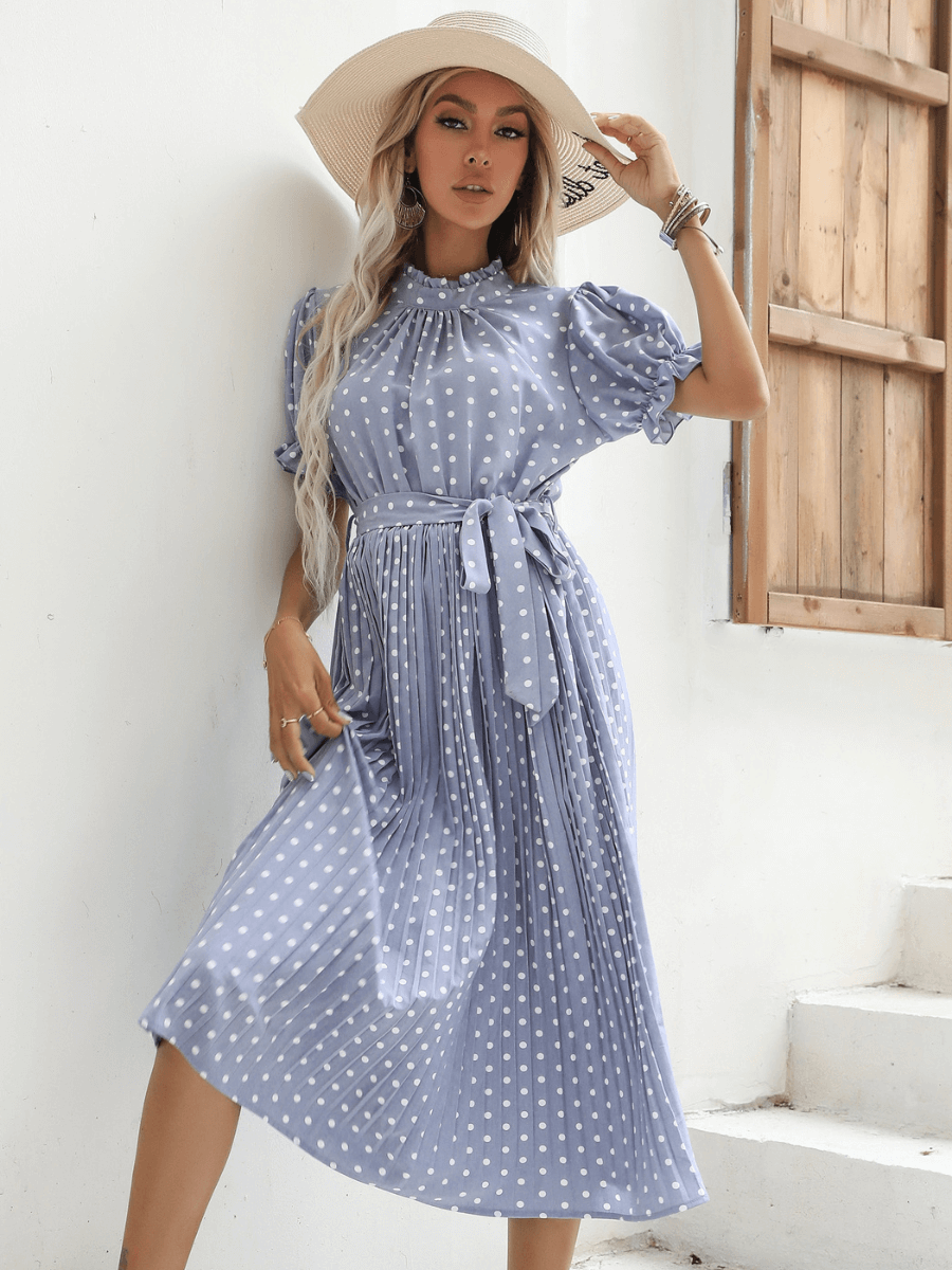 Evergreen Polka Dot Midi Dress - Blue