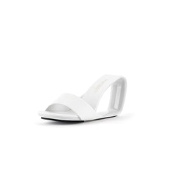 Jady Rose | Set It Straight Leather Wedge Slide - White