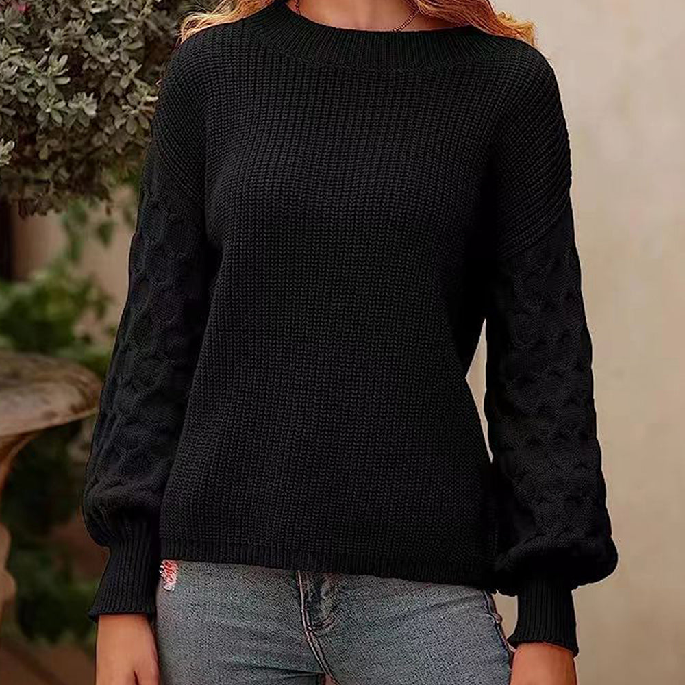 Fashion Lantern Sleeves Round Neck Pullover Knitted Sweater