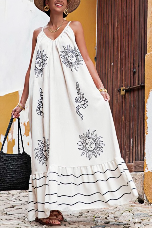 Vacation Beach V-Neck Floral Print Maxi Dress