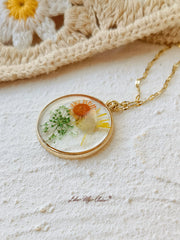 Pressed Flower Necklace - Resin Sunflower Daisy