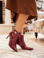 Jady Rose | My Valentine Stiletto Leather Ankle Boots - Burgundy