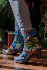 SOFFIA | MANDALA BLUE FIREWORK STRAP ACCENT LEATHER BOOT