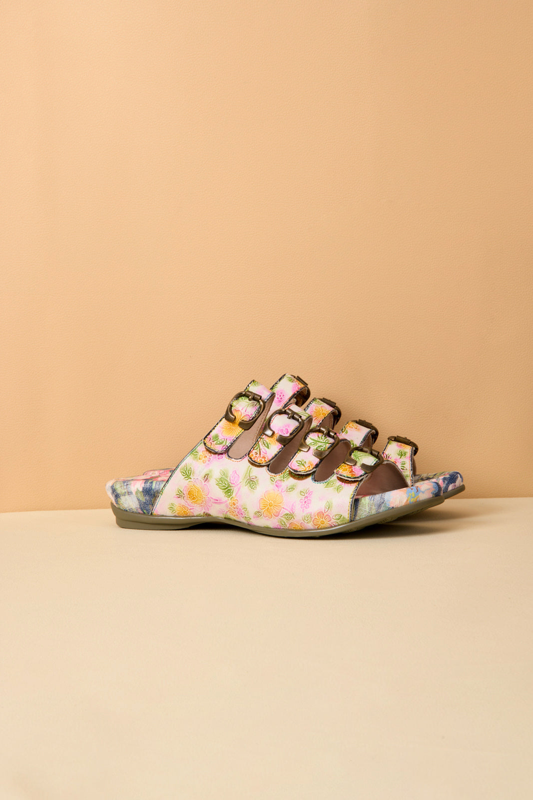 Soffia | Garden Bliss Floral Leather Footbed Sandals