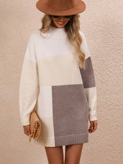 Cindy Color Block Mini Sweater Dress - Grey