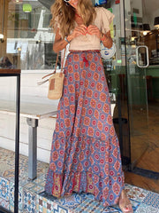 Boho Blossom - Floral Print Tassel Maxi Skirt