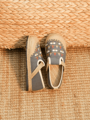 CACTUS ROSE | SWEET GARDEN EMBROIDERED LINEN ESPADRILLE - GREY