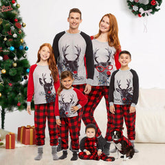 Family Matching Plaid Deer Print Christmas Pajamas Set