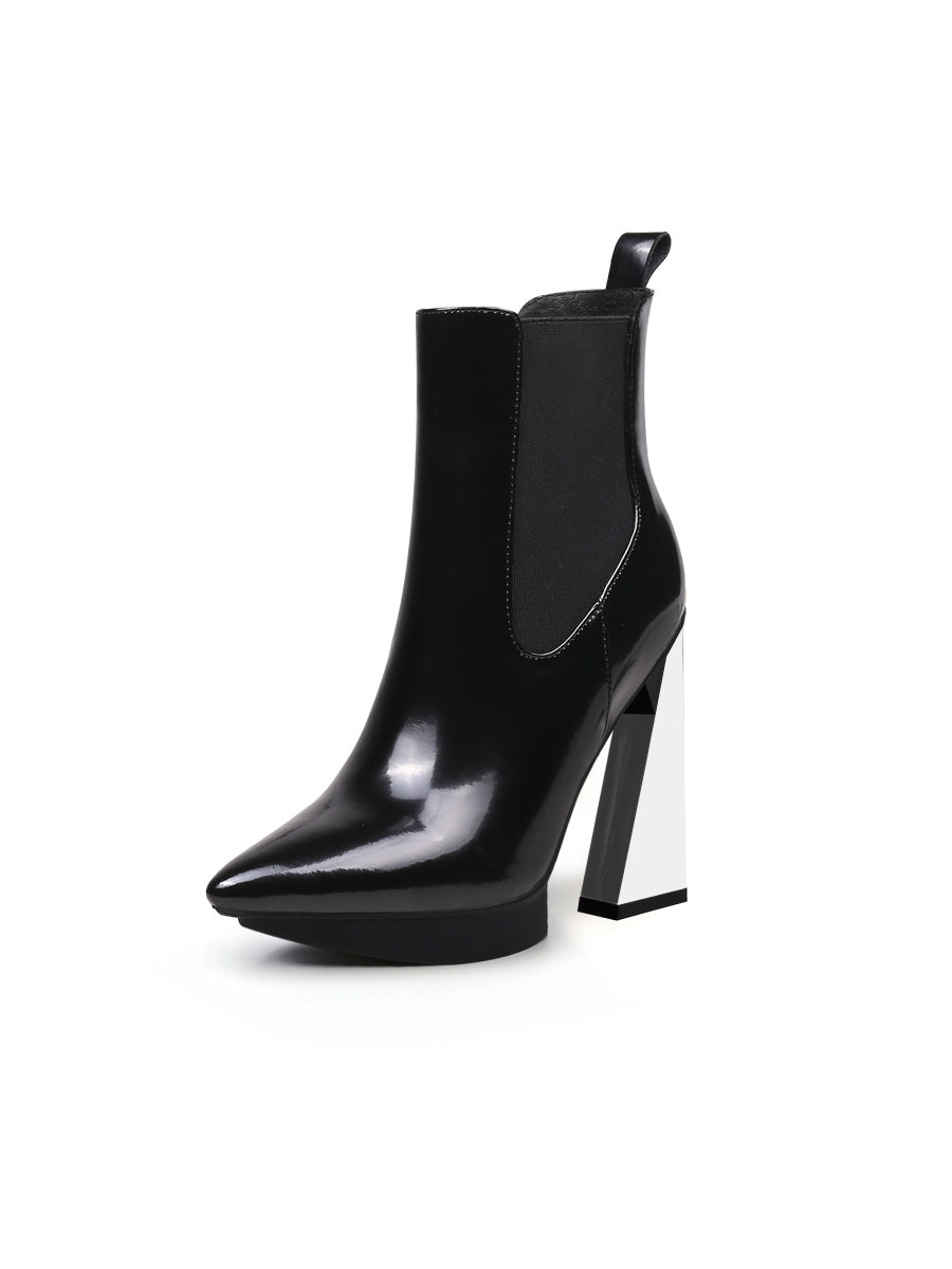 JadyRose | Mirror Triangle Heel Genuine Leather Chelsea Boot