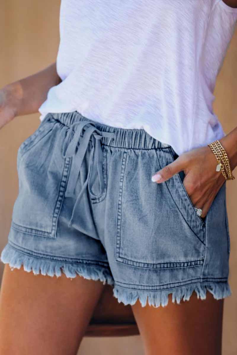 Chicindress Lace-up Fringed Thin Denim Shorts