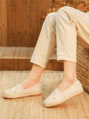 CACTUS ROSE | TWIN FLOWER EMBROIDERED LINEN ESPADRILLES - APRICOT