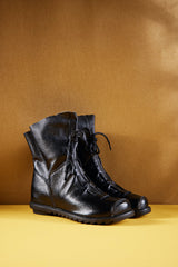 Rumour Has It | Liberty Leather Combat Boots - Black