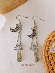 Vintage Hollow Moon Crystal Earrings