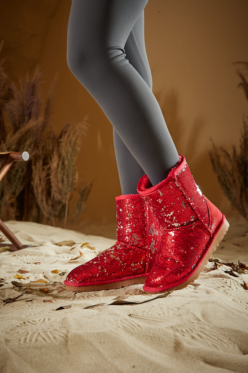 Smaibulun Ugg | Dallas Glam Sequin Shearling Boots - Red