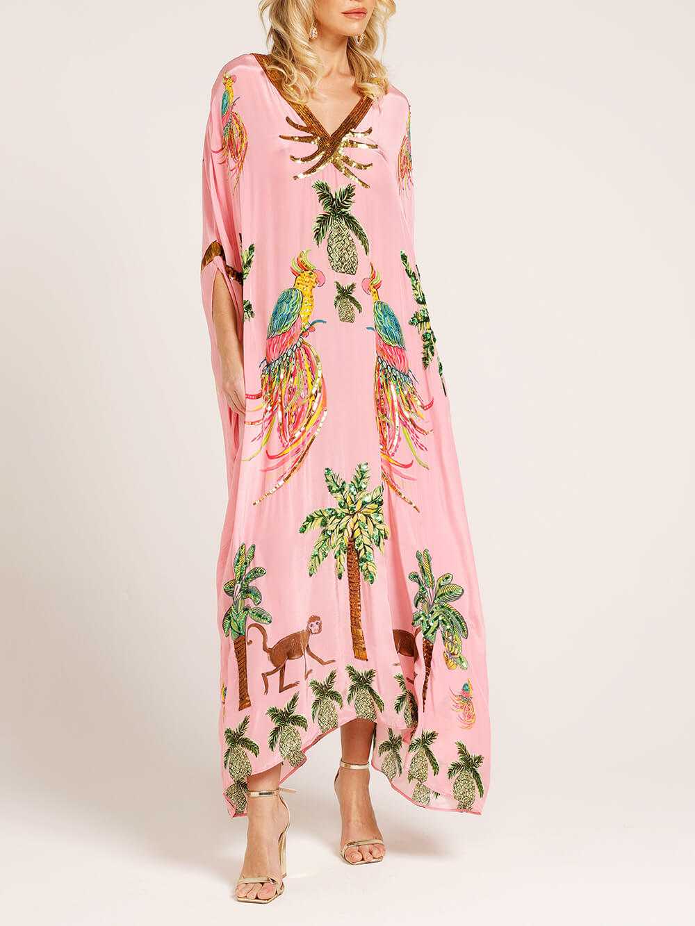 Unique Drop Shoulder Sleeve Coconut Tree Printed Dress