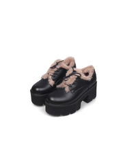 JadyRose | Freesia Lace-Up Faux Fur Lined Chunky Heel Oxford