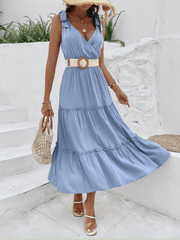 Riko Shoulder Tie Tired Midi Dress