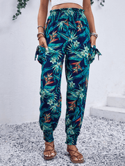 Mandy Palm Print High Rise Cargo Pants - Green