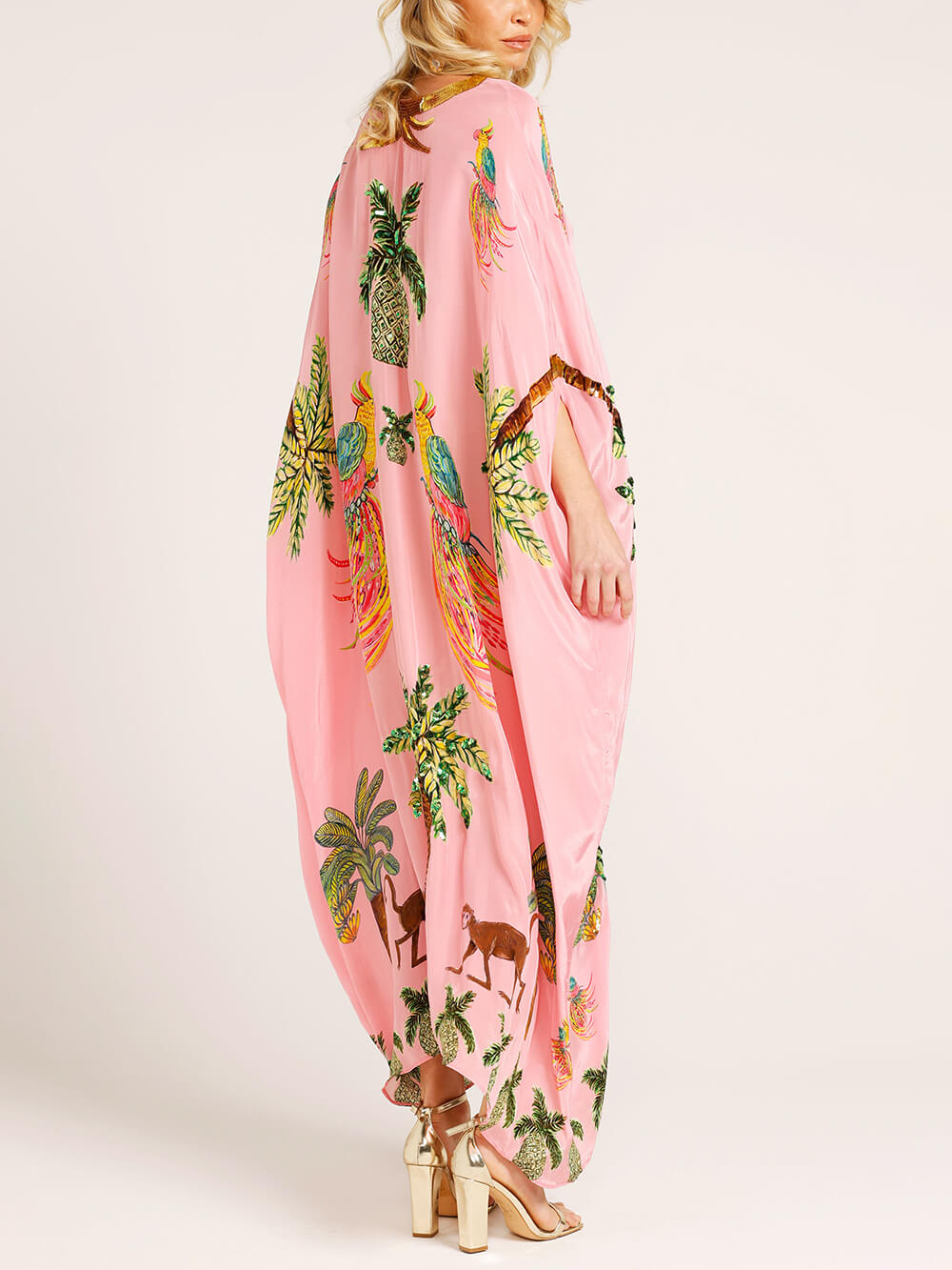 Unique Drop Shoulder Sleeve Coconut Tree Printed Dress