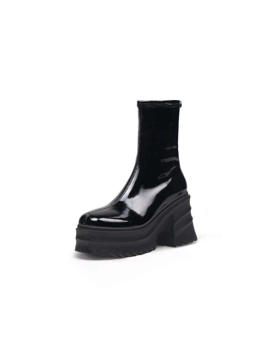 JadyRose | Chunky Heel Woolen Lined Black Genuine Leather Boots