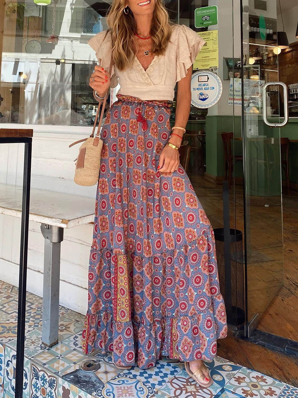 Boho Blossom - Floral Print Tassel Maxi Skirt