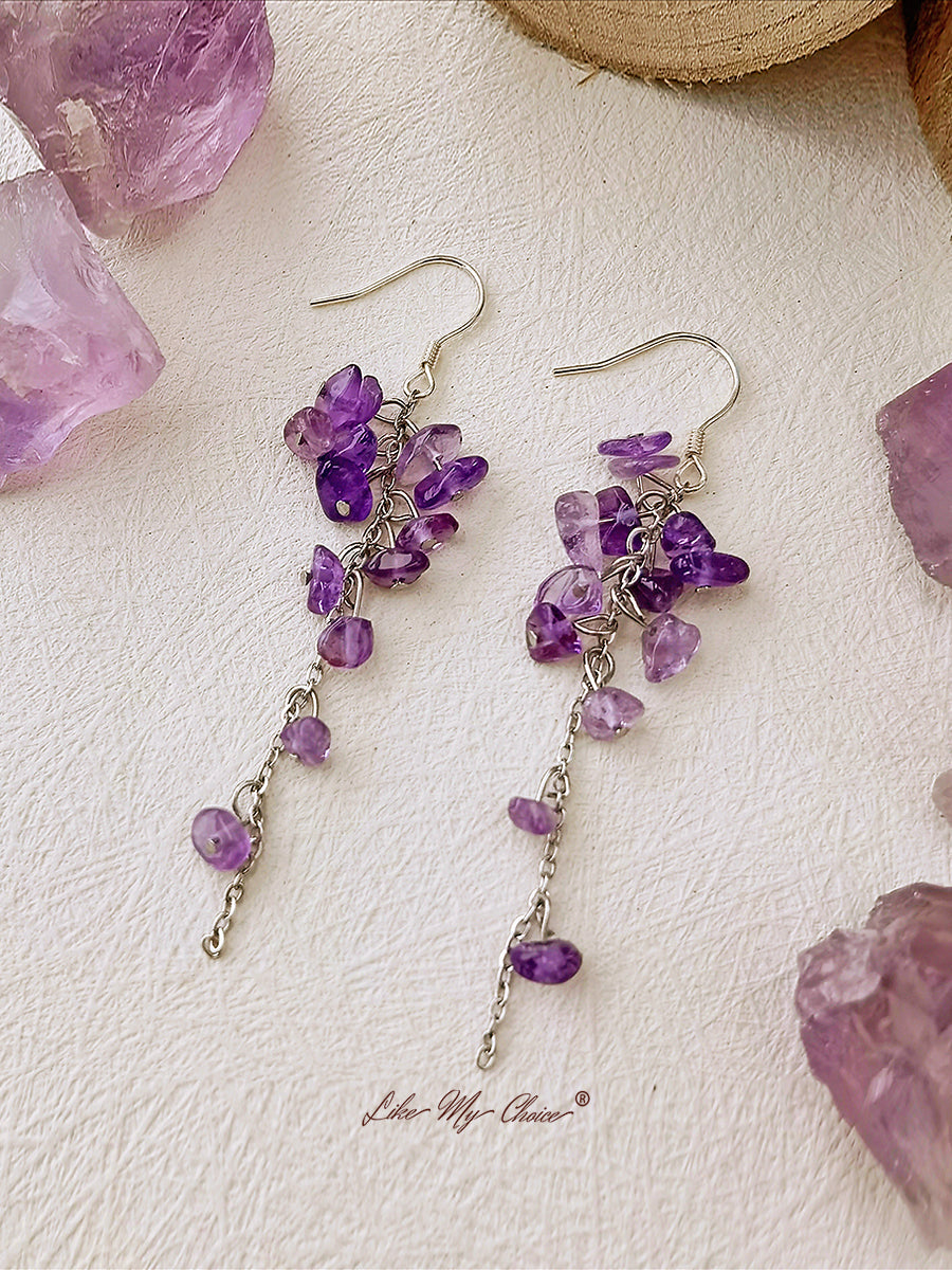 February Birth Stone Wisteria Amethyst Dangle Earrings