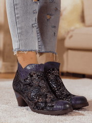 SOFFIA | NAVY GALAXY FLORAL EMBOSSED LEATHER BOOT