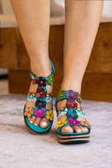 Soffia | Brickell Tropical Daisy Applique Leather Wedge