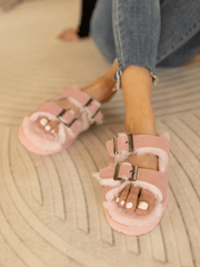 Smaibulun Ugg | Woolen Lined Double Strap Suede Sandal - Pink