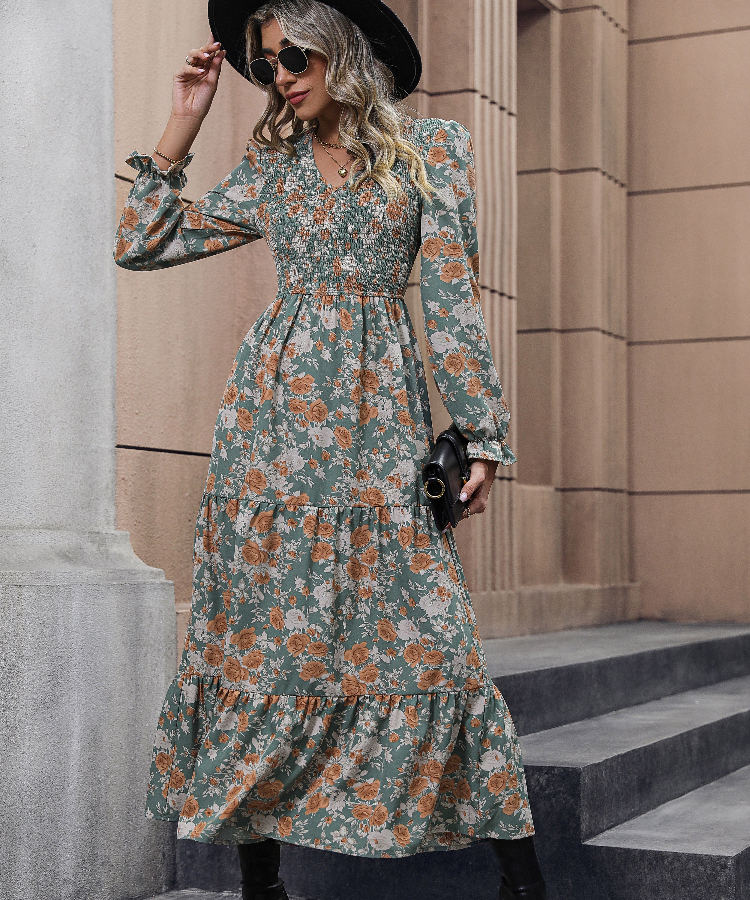 Cosmo Floral Print Smock Midi Dress - Multi