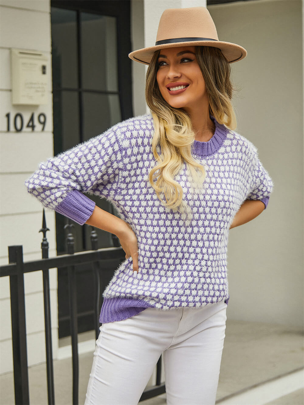 Azusa Spot Knitted Sweater - Purple