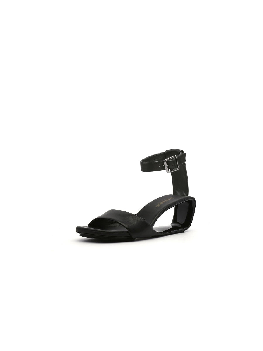 JadyRose | Elevator Heel Genuine Leather Black Ankle Strap