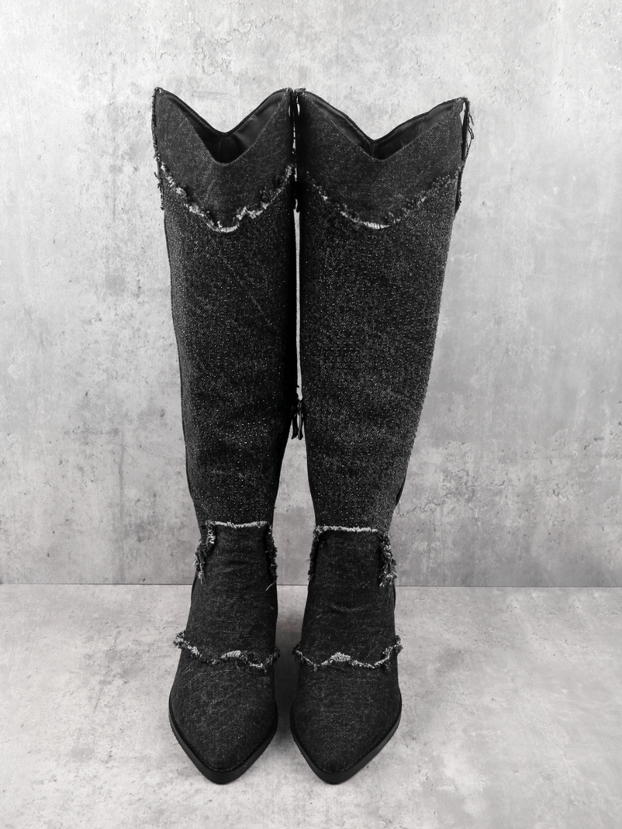 Jady Rose | Beverly Distressed Denim Cowboy Boots