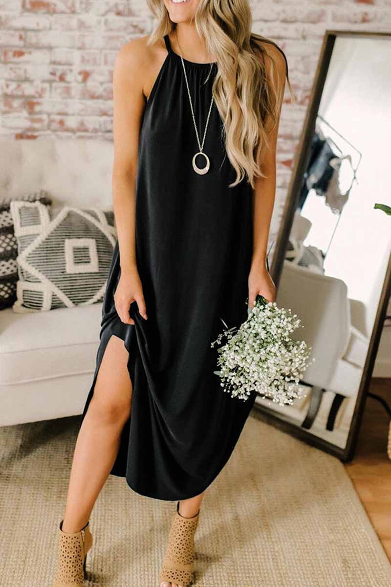 Chicindress Loose Sexy Solid Color Sling Midi Dress