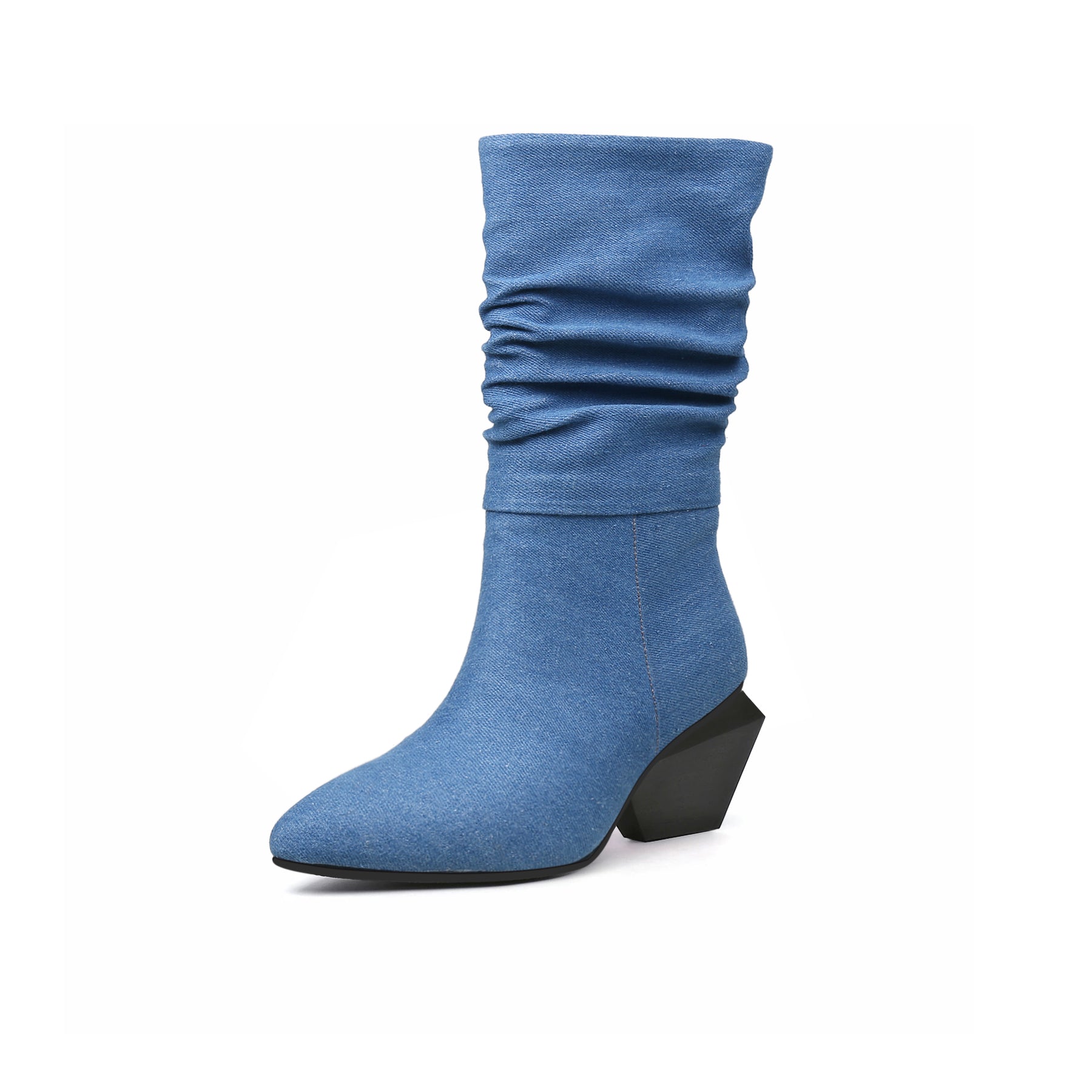 JADY ROSE | BLOCK HEEL DENIM RUCHED ANKLE BOOTS