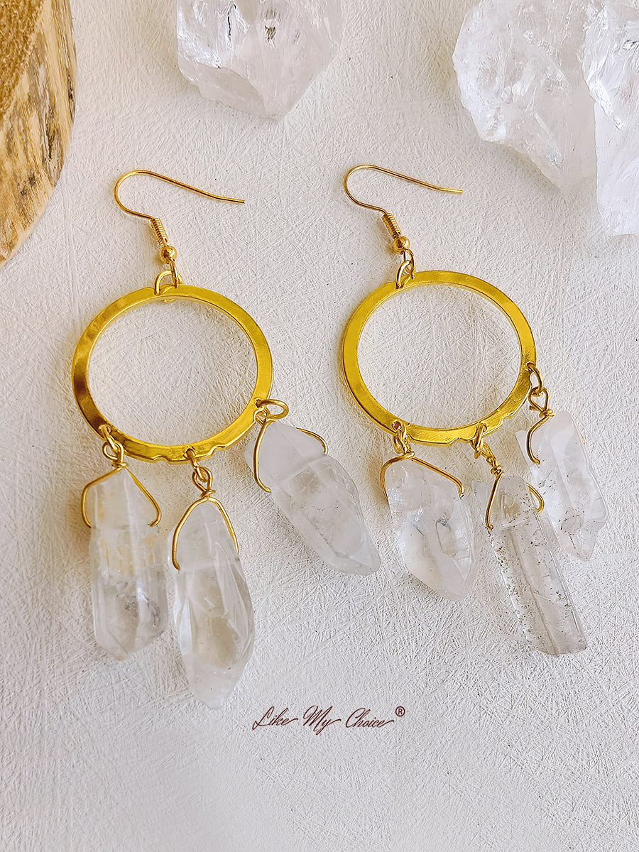 Hippie Quartz Crystal Hoop Earrings